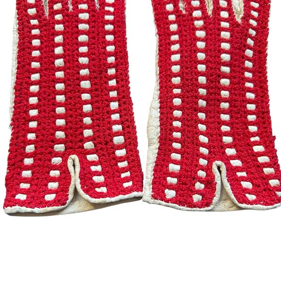 Vintage Red Crochet and White Leather Gloves Womens Size 7 - Picture 4 of 11